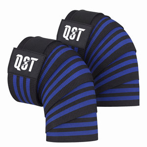 Bandes de compression professionnelles pour genoux avec sangles réglables, pour la gym et la force athlétique, genouillères de soutien rayées noir et rouge - Product Image 4
