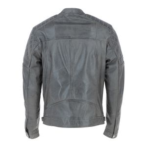 <b>Men's</b> Genuine Grey <b>Leather</b> Motorcycle <b>Jacket</b> Stand Collar Zipper Closure Washed Finish Solid Color Regular Fit Style - Product Image 3