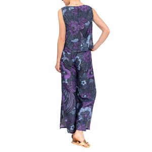Conjunto de Salón para Mujer con Estampado Floral, Top sin Mangas, Pantalones de Pierna Ancha, Viscosa y Algodón, Cintura Elástica, Ropa Casual de Verano - Product Image 2