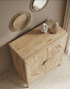 Buffet en bois massif personnalisé avec portes décoratives et design cannelé pour le rangement du salon et de la salle à manger - Product Image 3
