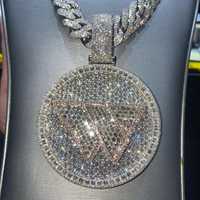 Colgante con Logotipo Cultivado en Laboratorio, Diamante VVS1, 2 Pulgadas, Plata 925, Oro Sólido 14K, Bañado en Rodio, Engaste Pavé, Estilo Hip Hop para Hombre