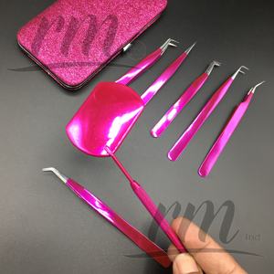 Pince à épiler d'extension de cils en acier inoxydable à pointe pointue professionnelle en argent rose choquant avec logo personnalisé commande 50pcs + volume - Product Image 6