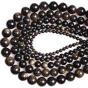 Cuentas Sueltas Redondas de Vidrio Volcánico Obsidiana Fuego Arcoíris Dorado Natural para Fabricación de Joyas, Pulseras, Collares, Accesorios DIY - Product Image 2