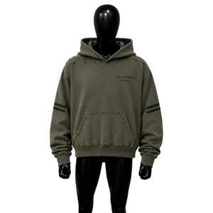 Sweat à capuche vert oversize brodé effet vieilli, tissu durable et confortable, toucher doux, respirant, coupe moderne, décontracté - Product Image 1