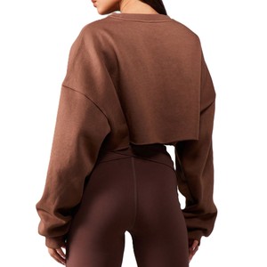 Bulk Custom Women Cropped Sweatshirt Cotton Fleece Oversized Fit <b>Drop</b> Shoulder Hoodies Athleisure Crop Top Private Label Supply - Product Image 3