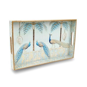 Plateau de service en bois de Sheesham avec motif de paon sculpté à la main - Vente en gros - Product Image 2