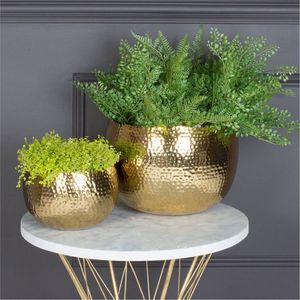 Vase décoratif de luxe moderne en laiton martelé doré, pot de fleurs, pot de plantes, bol décoratif de table, centre de table pour la décoration de la maison et des hôtels - Product Image 1
