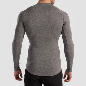Haut de sport gris pour homme à manches longues, anti-UV, en Spandex et Polyester, séchage rapide, sans coutures, teint uni - Product Image 4