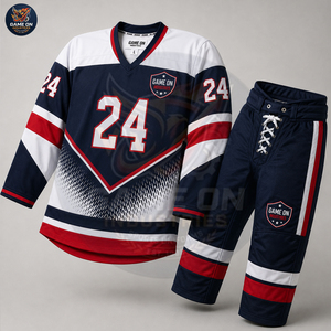 Premium Sublimated Team Wear Breathable Athletic Sportswear Custom Made Ice Hockey Jersey and Protective Pants Uniform Sets - Product Image 2