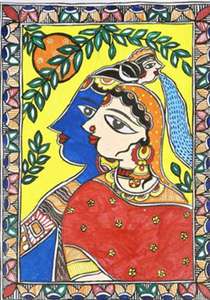 Pintura Madhubani de Bihar, Arte Folclórico Metálico Premium en 3D, Arte Tradicional Hecho a Mano de Jharkhand para Decoración del Hogar - Product Image 3