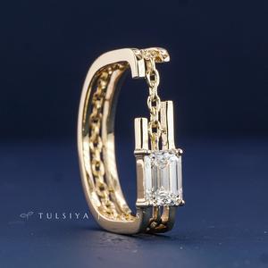 Bague classique en émeraude et diamant de laboratoire pour homme, or massif 14 carats, pierre précieuse verte d'aspect naturel, bijoux fins, alliance de mariage, cadeau - Product Image 6