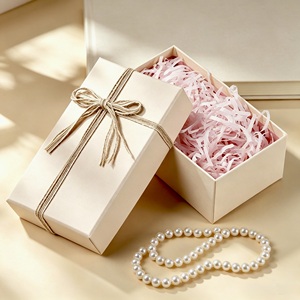 Ivory Rigid Jewelry <b>Box</b> Rectangle Satin Lined With Ribbon High-End <b>Gift</b> Packaging For Pearl Necklace Storage - Product Image 1