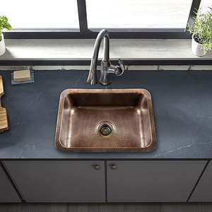 Fregadero de Baño de Cobre Puro con Acabado Martillado Antiguo, Fregadero de Cocina de Cobre Rústico de Tamaño Personalizado, Doble Tazón Hecho a Mano - Product Image 4