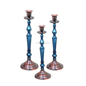 Ensemble en métal de couleur bleu foncé et argent de 3 candélabres décoratifs de pilier pour la décoration de mariage et de fête décorative pour la maison - Product Image 5