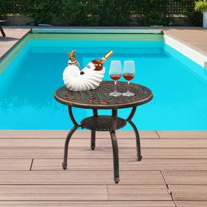 Tavolino Laterale da Esterno in Alluminio Pressofuso Antiruggine, Tavolino da Caffè per Patio, Giardino, Portico, Balcone ed Esterni - Product Image 6