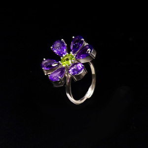 Wedding Wear 925 Sterling Silver <b>Peridot</b> Amethyst Gemstone Silver Plated Jewelry Women Wear Fashionable Classic <b>Ring</b> - Product Image 1