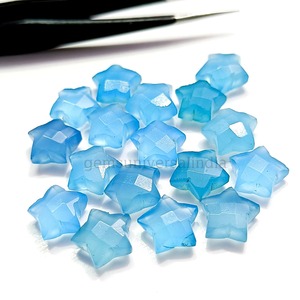 พลอยแคลเซโดนีสีน้ำเงินธรรมชาติ รูปดาว ขนาด 10 มม. เจียระไนทรงเหลี่ยม แกะสลักด้วยมือ รูปทรงบริโอเล็ต ขายส่งราคาถูก สำหรับทำเครื่องประดับ - Product Image 2