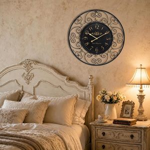 24 Inch Vintage Iron Metal Wall <b>Clock</b>, French Elegant <b>Retro</b> Decor, Large Farmhouse Wall <b>Clock</b>, Silent Battery Operated Wall - Product Image 2