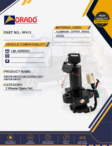 Interruptor de encendido con bloqueo LML Adreno, calidad de exportación para repuestos de motocicletas en India, Orado. - Product Image 2