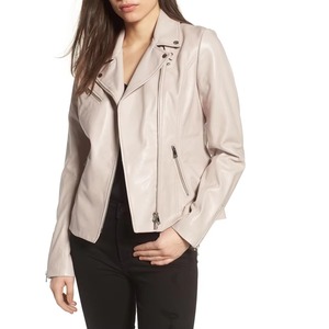 Veste en cuir pour femme avec doublure en coton tricoté imprimée sur mesure, en véritable peau de mouton, style motard, manteau d'extérieur - Product Image 1