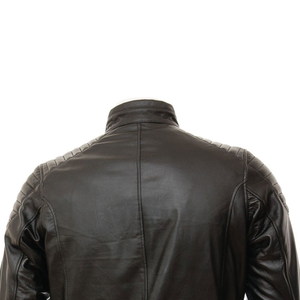 Men's Genuine Leather Motorcycle Jacket Turn-<b>down</b> Collar Zipper Closure Solid Color Slim Fit Autumn Wear - Product Image 5