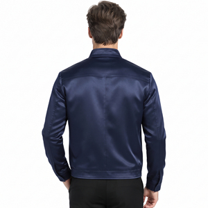 <b>Lightweight</b> <b>Men</b> Stand Collar Satin <b>Jacket</b> Casual Wear Zip-up Soft Shell <b>Jacket</b> Autumn Wear Regular Fit Bomber Zipper <b>Jackets</b> <b>Men</b> - Product Image 3
