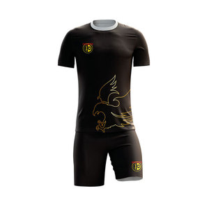 Uniformes de Fútbol Personalizados de Verano, Conjunto Completo, Diseño Negro, Transferencia Térmica, Secado Rápido, 100% Poliéster, Ropa Deportiva Unisex para Equipos y Clubes - Product Image 5