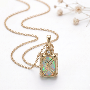 Nueva Colección de Collares de Lujo con Colgantes y Dijes de Ópalo Corte Esmeralda, Piedra de Nacimiento de Octubre, en Oro Blanco, Libra, Equilibrio 2026 - Product Image 3