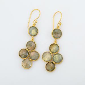 Boucles d'oreilles en argent sterling 925 avec pierre ronde de haute qualité Boucles d'oreilles de mariage plaquées or Labradorite pour femmes - Product Image 2