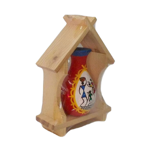 Vitrine en bois Art Déco écologique artisanale avec vase tribal peint à la main pour mariage et Diwali - Product Image 1