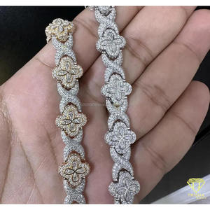 กำไลข้อมือเพชรโมอิสซาไนต์สุดหรู ดีไซน์ลายดอกโคลเวอร์ เงินแท้ 925 เครื่องประดับฮิปฮอปสำหรับผู้ชายและผู้หญิง - Product Image 4