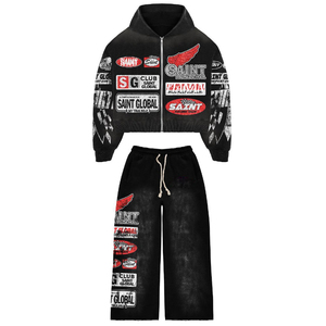 Heavyweight <b>Plus</b> <b>Size</b> Winter Men's Woven Tracksuit Custom Logo Print Acid Wash Zip-Up Hoodie and Flare Sweatpants <b>Set</b> - Product Image 3