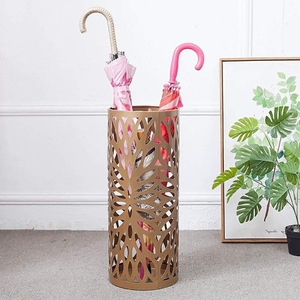 Antique Golden Metal <b>Umbrella</b> Holder Free Standing <b>Large</b> Storage Rack With Hollow Geometric Pattern <b>Umbrella</b> Stand On Sale - Product Image 6