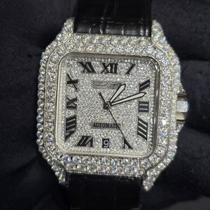Reloj de Lujo con Incrustaciones de Moissanita, Caja Cuadrada de Acero Inoxidable de 40 mm, Movimiento de Cuarzo, Esfera Romana, Estilo Hip Hop Personalizado con Correa de 20 mm - Product Image 1