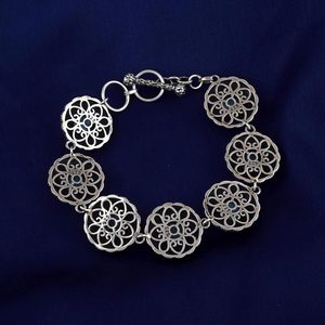 Vintage 925 Sterling Silver Blue Larimar Gemstones Tennis Chain Bracelet Floral Design Bezel <b>Set</b> For Women Jewelry Everyday Wear - Product Image 2