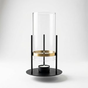 Handmade 28 cm Matte Black Iron Glass Candle Lantern Brass Floating <b>Gap</b> Meridian Float Hurricane for Home Decor Hotel Embossed - Product Image 1