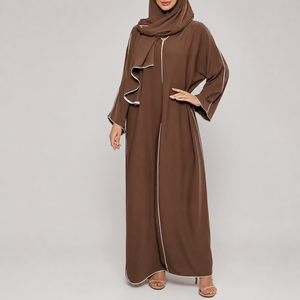 High Quality ODM Customized Winter <b>Summer</b> <b>Abaya</b> Set for Women Casual Wear V Neck Open Front Long Sleeve Ankle Length White - Product Image 1