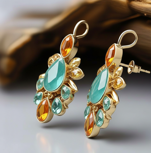 ต่างหูหยดน้ำประดับพลอยรูปทรงและขนาดต่างๆ ขนาด 5 นิ้ว |   เงินแท้ 925 ชุบทอง 18K ของขวัญสุดเพอร์เฟกต์สำหรับเธอ - Product Image 2