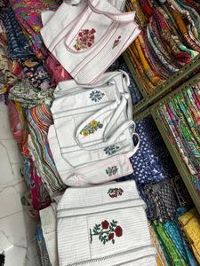 Cotton White Handblock Print Bohemian Style Indian Big Size Tote Bag From Rajasthan - Product Image 6