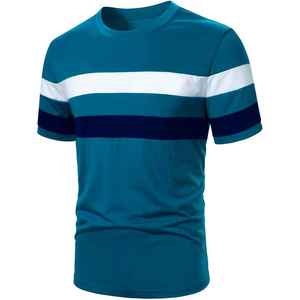 Camiseta a Rayas Personalizada con Logotipo para Hombre, Camiseta Informal de Manga Corta con Bloques de Color, Camiseta de Algodón Transpirable, Camiseta Ajustada de Verano - Product Image 1