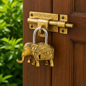 Brass <b>Padlock</b> Elephant Vintage Design Small Antique Style Safety Lock Decorative Spiritual Collectible for Home Temple Gift - Product Image 4