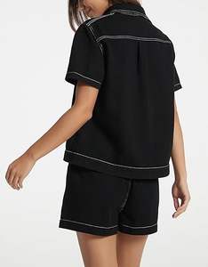 Conjunto de dos piezas de mezclilla para mujer: Top y shorts, estilo vaquero sexy con botones, atuendo casual de mezclilla de manga larga con cremallera. - Product Image 2