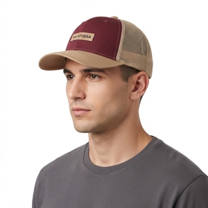 Casquette de baseball pour homme, beige bordeaux, style trucker, dos en mesh, fermeture snapback, logo personnalisé, ajustable - Product Image 2
