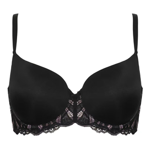 Sujetador Push-Up Negro con Aros, Encaje, Copa 3/4, Sin Costuras, Tirantes en Y No Ajustables, Spandex/Nylon, Lavable a Máquina, para Mujer - Product Image 1