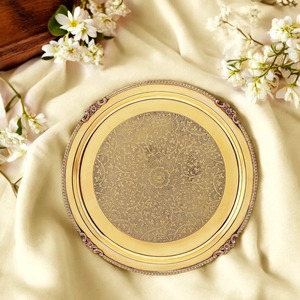 Silver dinner plate Floral embossed plate Baroque style tableware Royal pattern charger plate Classic luxury <b>table</b> - Product Image 6