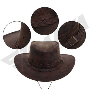 Sombrero Fedora de Cuero Estilo Vaquero, Personalizado, Estilo Europeo Americano, Color Marrón, Cuero Crazy Horse, Unisex, Ajustable - Product Image 2