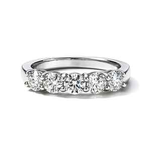 Anillo de Diamantes de Cinco Piedras con Corte Redondo de Moissanita, Banda de Media Eternidad, Plata 925, Joyería Fina Brillante, Regalos Perfectos para Ella - Product Image 4