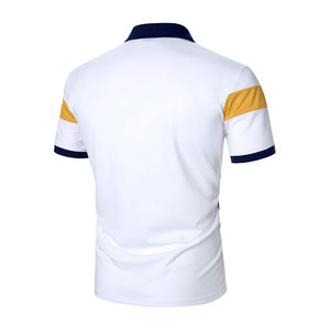 เสื้อโปโลผู้ชายลายทางถัก แขนสั้น ดีไซน์สีตัดต่อ สีขาว กรมท่า เหลือง - Product Image 2