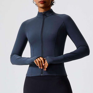 Veste de yoga sur mesure 2026 à fermeture éclair, haut de sport à manches longues pour femme, veste entièrement zippée avec trous pour les pouces - Product Image 2