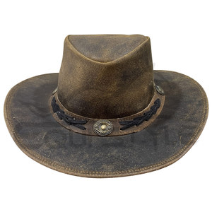 Sombreros de Vaquero al por Mayor Directo de Fábrica, Sombrero de Cuero de Ala Ancha Estilo Western con Banda de Conchos, Marrón Vintage, Unisex, Sombreros de Cuero Australianos - Product Image 3